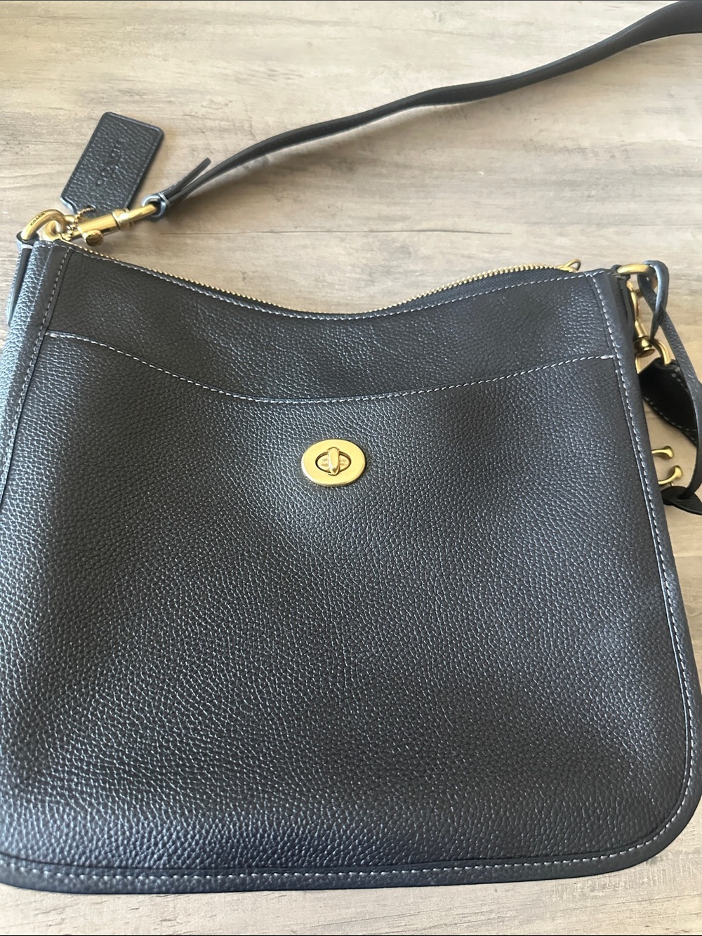 Coach Chaise Black Pebbled Leather Crossbody with Gold Hardware - Picture 6 of 16